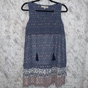 Rewind Sleeveless Tiered Mini Dress Blue, Pink and White Womens Size Small